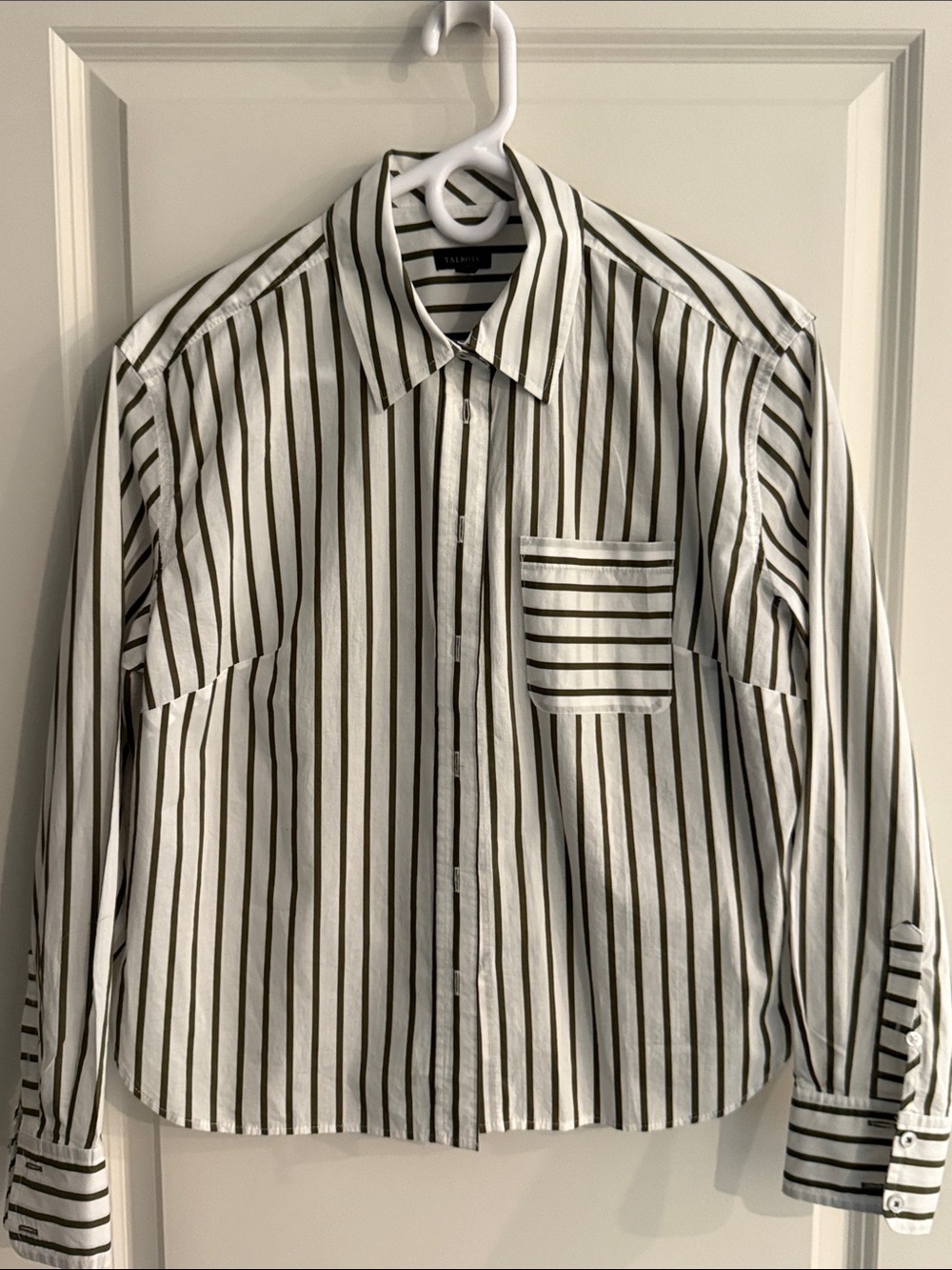 Tailored Olive & White Vertical Stripe Button-Up Shirt